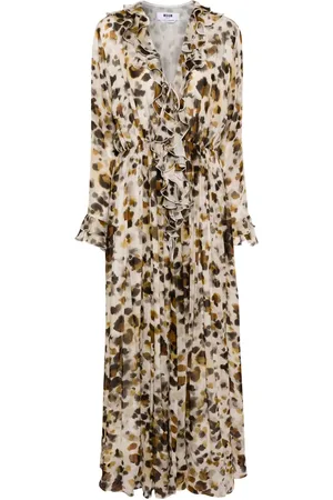 Msgm Abstract-pattern print ruffle-detailing dress