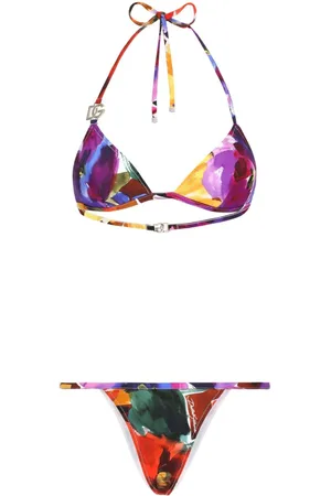 Dolce & Gabbana Floral-print triangle bikini set