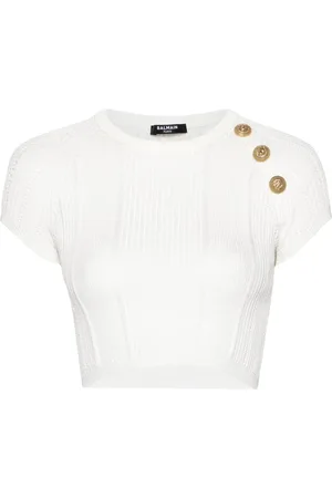 Balmain 3-Button open-knit cropped top