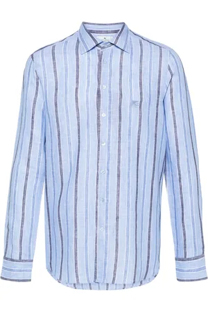 Etro Pegaso-embroidered striped linen shirt
