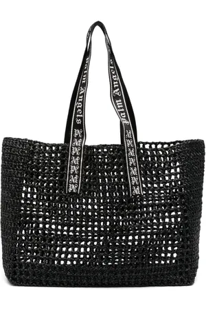 Palm Angels Logo-strap raffia tote bag