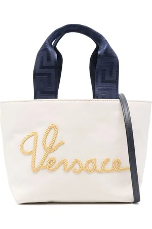 VERSACE Logo-embroidered canvas tote bag