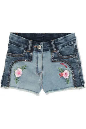 MONNALISA Floral-embroidered denim shorts