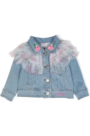 MONNALISA Tulle-inserts cotton-blend denim jacket