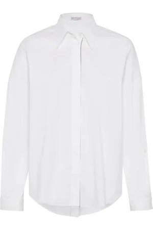 Brunello Cucinelli Bead-embellished cotton-blend shirt
