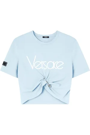 VERSACE Logo-print cropped cotton T-shirt