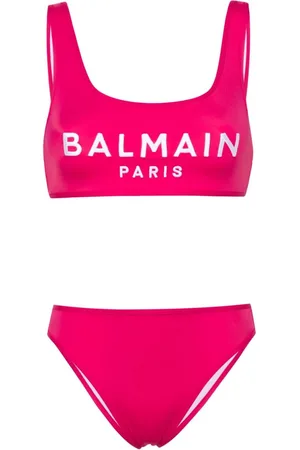 Balmain Embroidered-logo scoop-neck bikini set