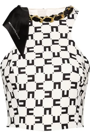 Elisabetta Franchi Monogram-print scarf-detail tank top