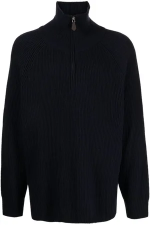 MAN ON THE BOON. Half-zip ribbed-knit jumper