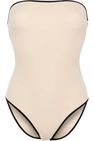 Totême Striped-edge strapless swimsuit