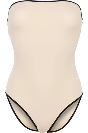 Totême Striped-edge strapless swimsuit