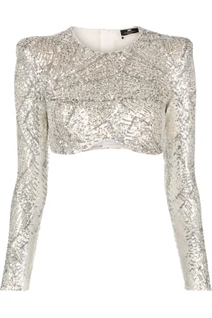 Elisabetta Franchi Sequined long-sleeve crop top