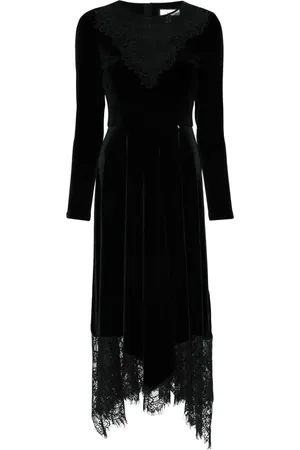 NISSA Floral-lace velvet midi dress