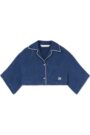 Palm Angels Monogram-embroidered satin cropped shirt