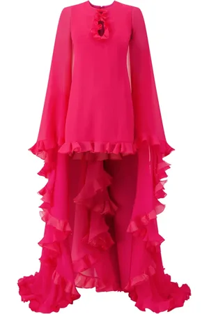 Giambattista Valli Ruffle-trim cape silk dress