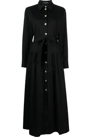 Cynthia Rowley Pointed-collar belted midi dress