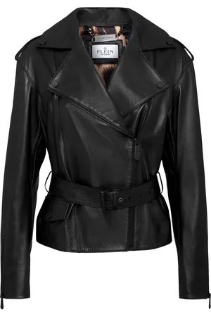Philipp Plein Oversize-logo belted leather-jacket