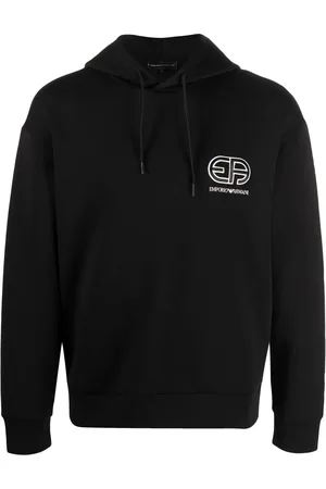 Emporio Armani Embroidered logo rib-trimmed hoodie
