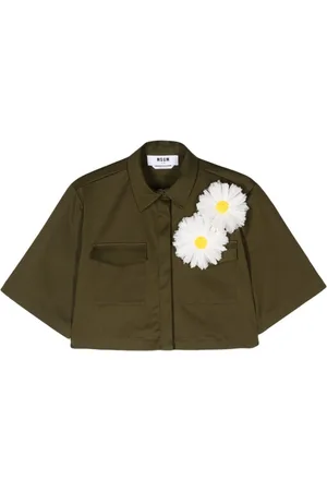 Msgm Floral-appliqué cropped shirt