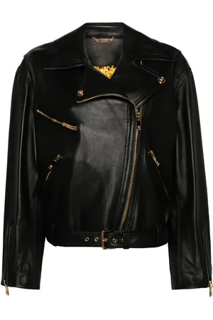 VERSACE Belted leather biker jacket