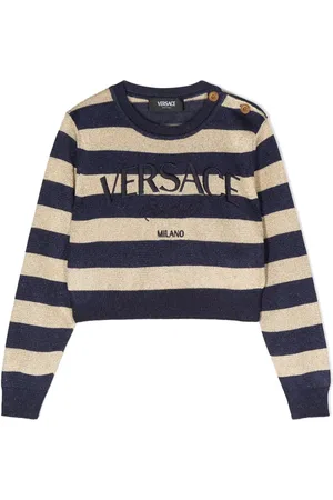 VERSACE Logo-embroidered striped jumper