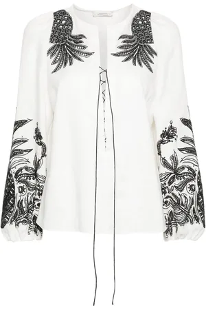 Dorothee Schumacher Pineapple embroidery lace-up linen blouse