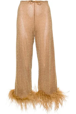 Paillettes sequined wide-leg pants in gold - Oseree