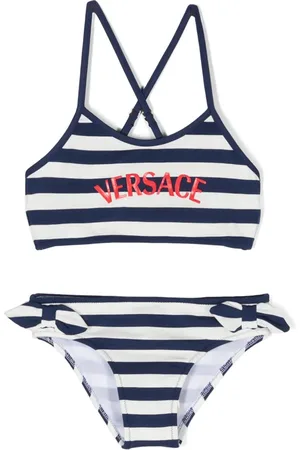 VERSACE Logo-print striped bikini