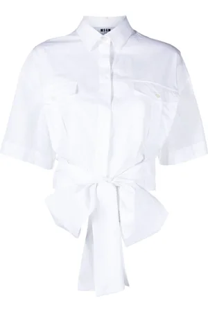 Msgm Bow-fastening cropped cotton shirt