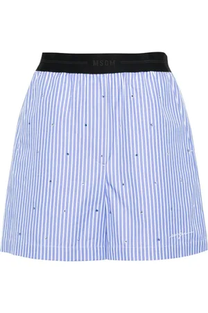 Msgm Striped rhinestone-embellished cotton shorts