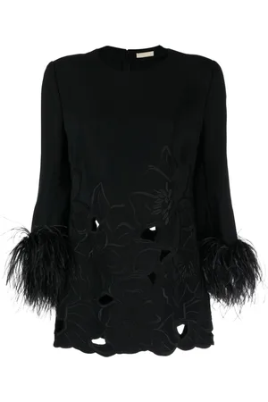 Elie saab Floral-appliqué feather-trim minidress