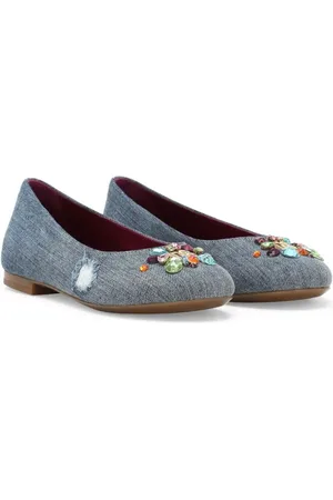 Dolce & Gabbana Rhinestone-embellished denim ballerina shoes