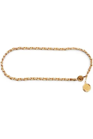 CHANEL 2000s Medallion leather and chain-link belt