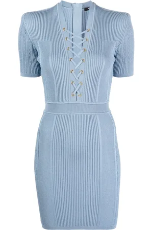Balmain V-neck lace-up minidress