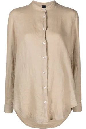 FAY Band-collar long-sleeve linen shirt