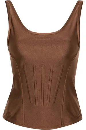 MUGLER Embossed-logo corset-style top