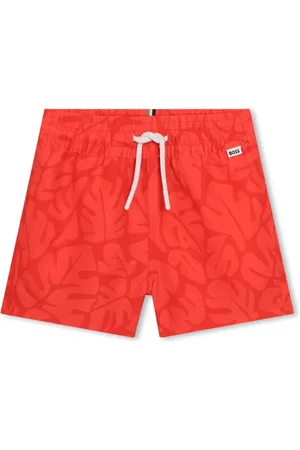 HUGO BOSS Leaf-print drawstring swim shorts