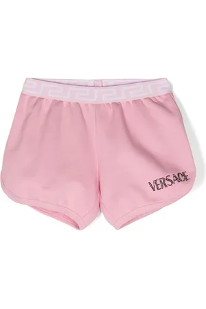 VERSACE Rhinestone-logo cotton shorts