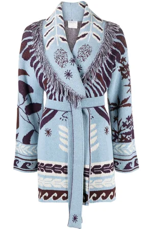 FORTE FORTE Jacquard-pattern fringed cardi-coat