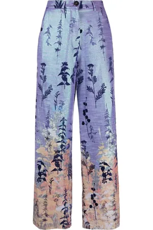 FORTE FORTE Leaf-print wide-leg trousers