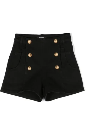 Balmain Button-embellished denim shorts