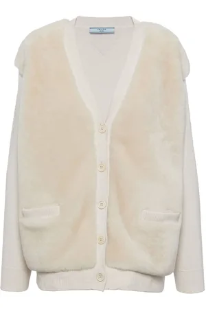Prada Shearling-panel cashmere cardigan