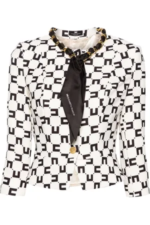 Elisabetta Franchi Scarf-embellished logo-print blazer