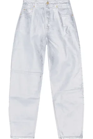 Ganni Metallic-finish organic-cotton tapared jeans