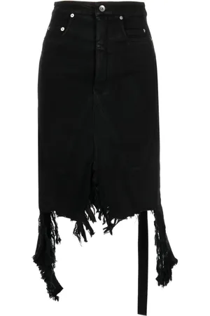 Rick Owens Distressed denim midi skirt