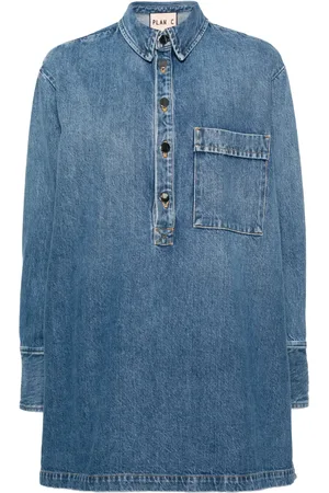 Plan C Side-buttoned denim blouse