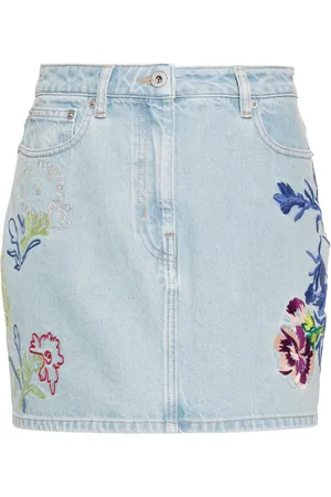 Kenzo Floral-embroidered denim mini skirt