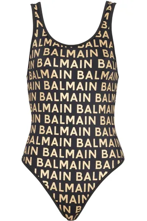 Balmain Metallic-threaded logo swimsuit