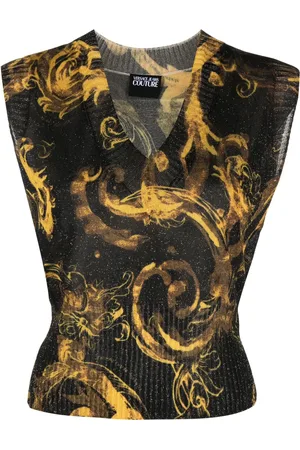VERSACE Barocco-print logo-appliqué knitted top