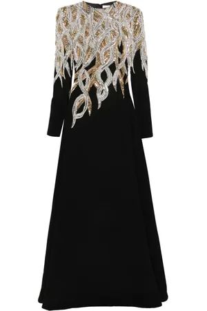 Dina Melwani Crystal-embellished crepe gown